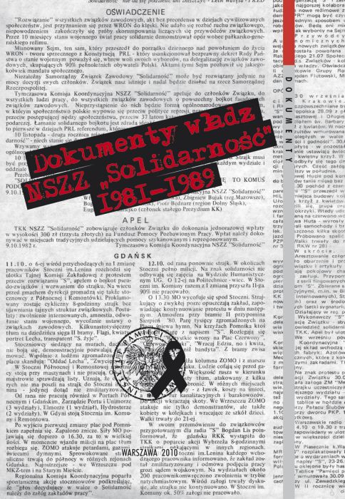 Okładka Dokumenty władz NSZZ „Solidarność” 1981–1989